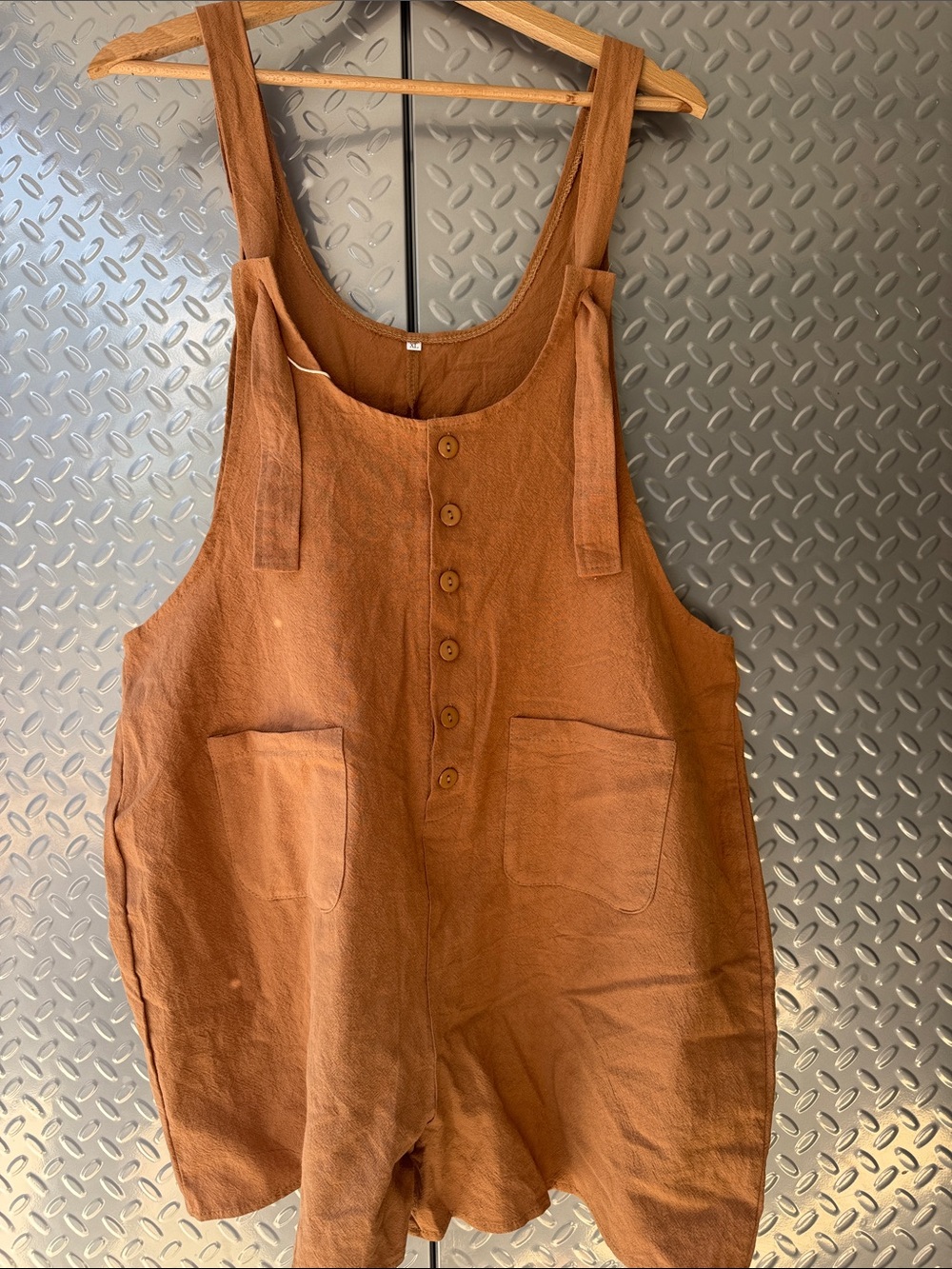 Source Unknown Rust Brown Button-Front Linen Romper